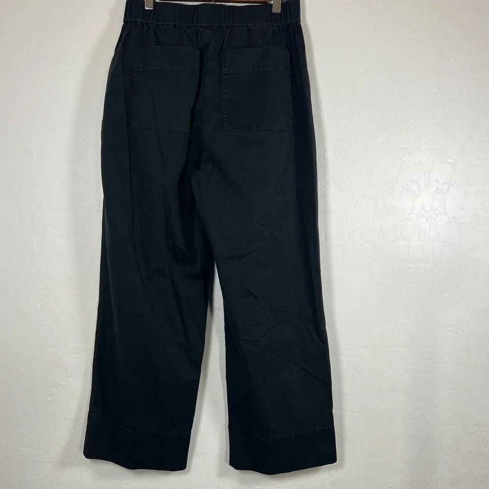 Everlane Womens Black Wide Leg Elastic Waist Cropped Pull On Pants Size L